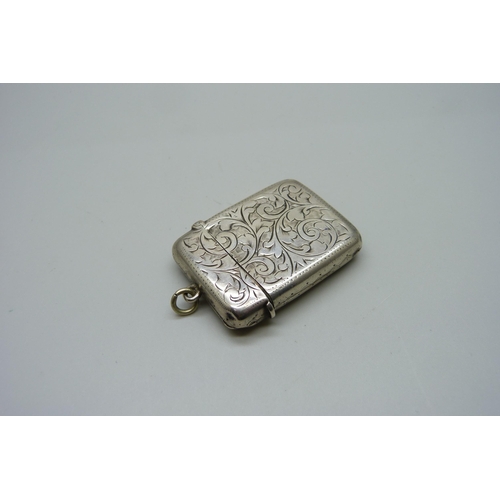 877 - A late Victorian silver vesta case, Birmingham 1899