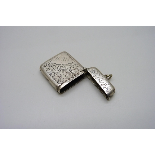 877 - A late Victorian silver vesta case, Birmingham 1899