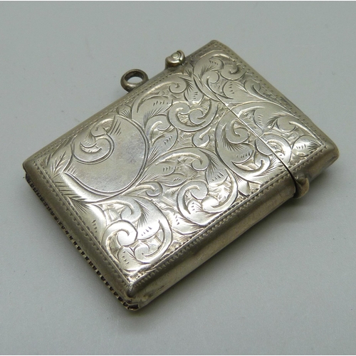 878 - A late Victorian silver vesta case, Birmingham 1899