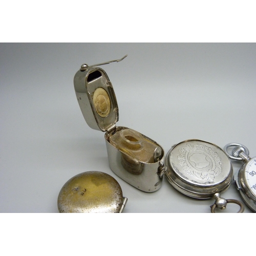 890 - A continental white metal pocket watch case, a/f, a novelty Guinness bottle lighter, military compas... 