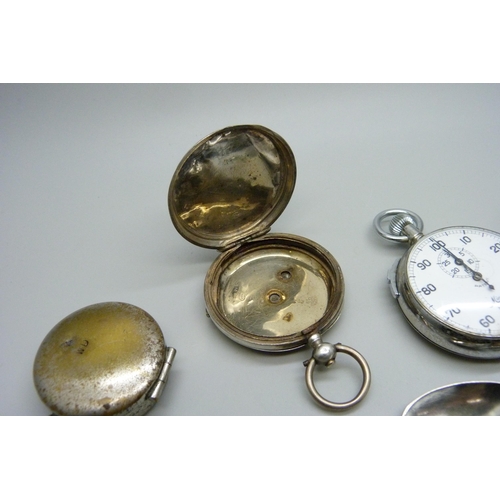 890 - A continental white metal pocket watch case, a/f, a novelty Guinness bottle lighter, military compas... 