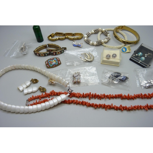 893 - A collection of jewellery including micro-mosaic, coral necklace, silver, etc.