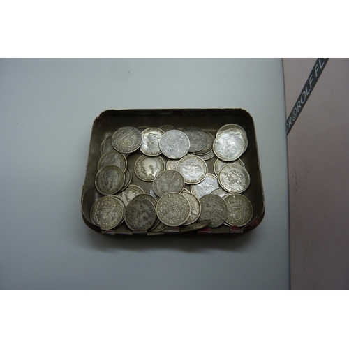 909 - Approximately 200 coins including 47 silver 3d coins, mainly British coins