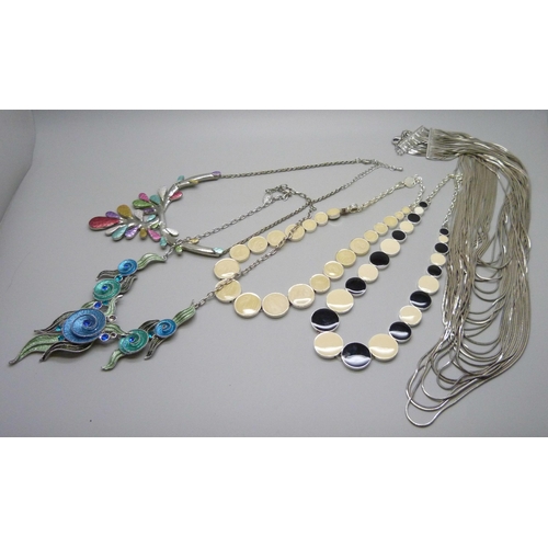 917 - Five silver-tone necklets including one by Michal Negrin