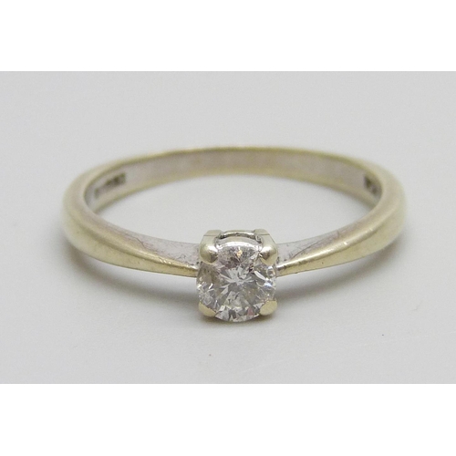 974 - A 9ct white gold ring set with a .25ct diamond, 1.8g, L