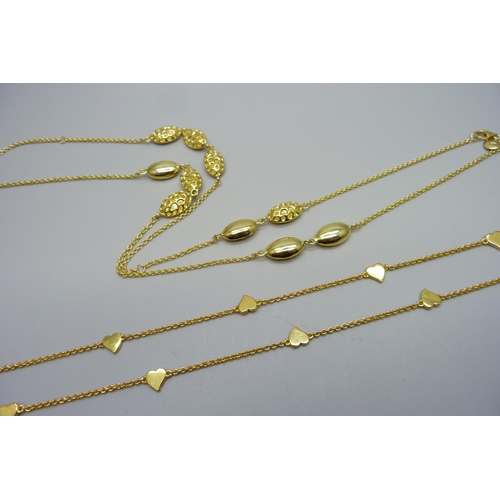 981 - Two hallmarked silver gilt necklets, 35g