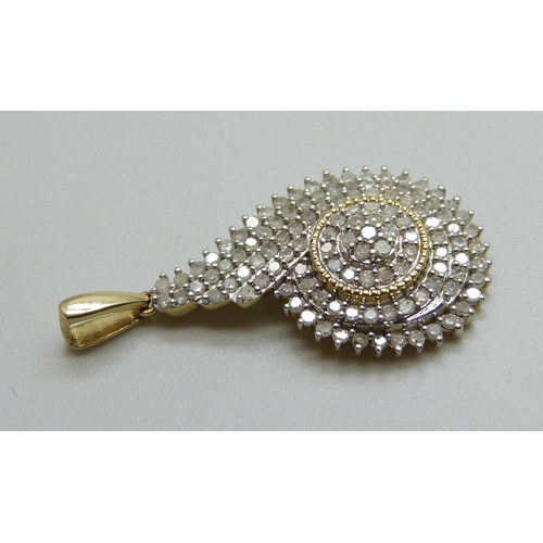 986 - A 9ct gold and diamond pendant, 4g, 16mm wide