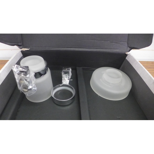 5092 - A 3 piece chrome and white glass bathroom set