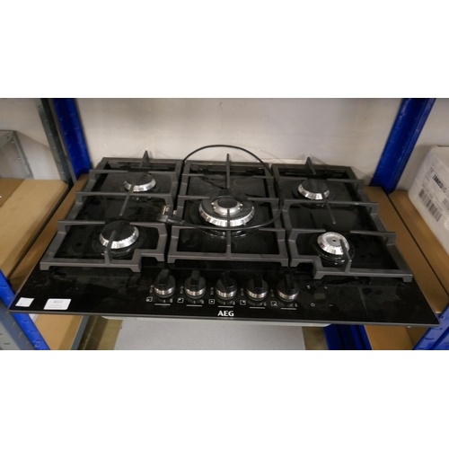 4023 - AEG 5 Burner Gas on Glass Hob (One Burner Missing Plate) H40xW740xD510  - Model no -HKB75540NB (458-... 