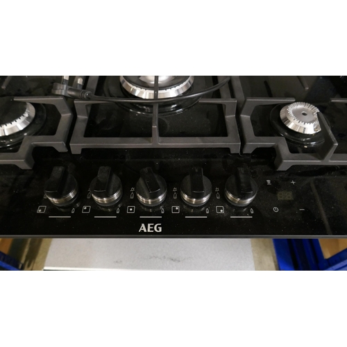 4023 - AEG 5 Burner Gas on Glass Hob (One Burner Missing Plate) H40xW740xD510  - Model no -HKB75540NB (458-... 