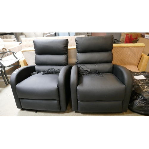 3223 - A pair of black faux leather reclining massage chairs