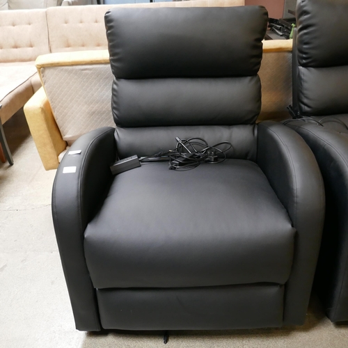 3223 - A pair of black faux leather reclining massage chairs