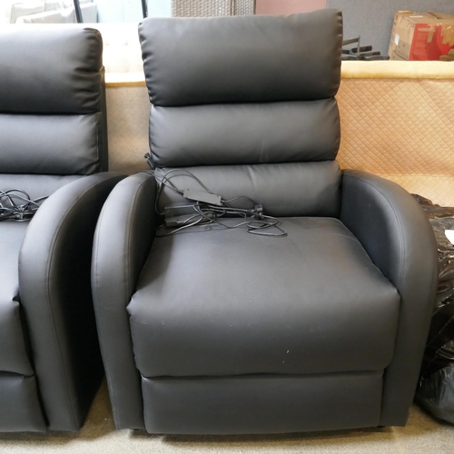 3223 - A pair of black faux leather reclining massage chairs