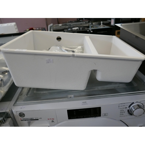 4110 - Samos 1.5 Bowl Composite RH U/mount White Sink (458-7) *This lot is subject to Vat