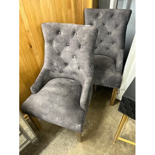 3164 - A pair of dark grey velvet upholstered dining chairs