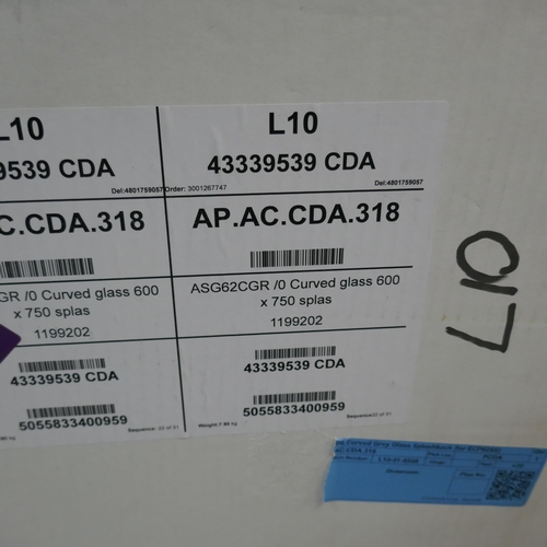 4166 - CDA Curved Grey Glass Splashback (for ECP62SS) H750xW600xD6  (458-185) *This lot is subject to Vat