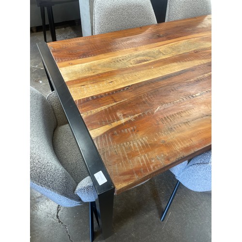 3008 - Fire hardwood and steel dining table and six chairs *This lot is subject to VAT