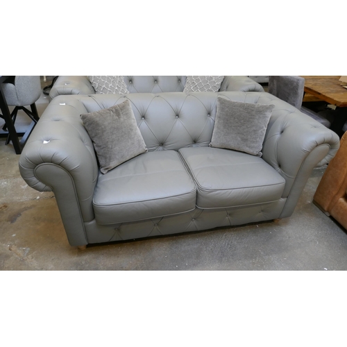 3036 - A grey leather Chesterfield 2.5 seater sofa