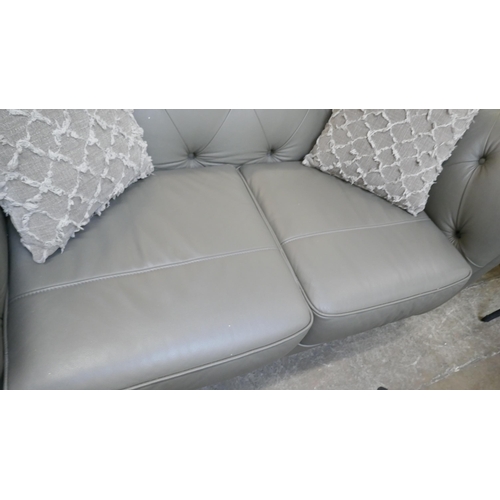 3037 - A grey leather Chesterfield 2.5 seater sofa