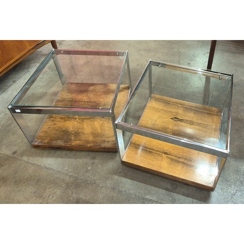 2 - A pair of Merrow Associates rosewood, chrome and glass topped rectangular coffee tables, designed by... 