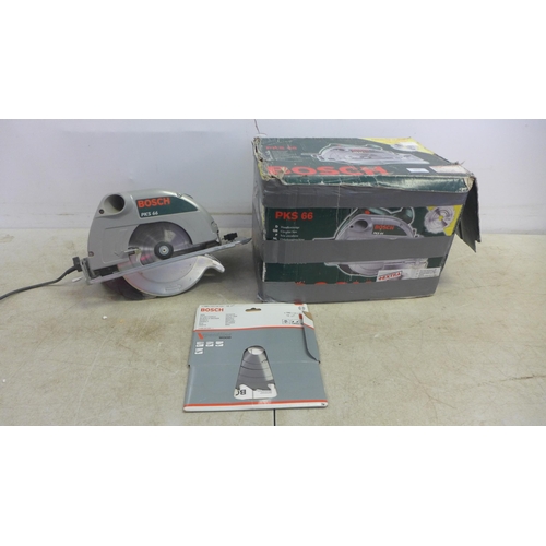 5004 - A Bosch PKS-66, 240V circular saw and a spare Bosch 190 x 2.6 x 30mm Speedline-wood saw blade