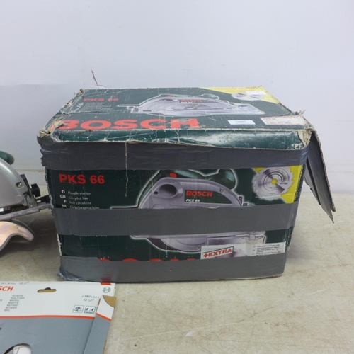 5004 - A Bosch PKS-66, 240V circular saw and a spare Bosch 190 x 2.6 x 30mm Speedline-wood saw blade