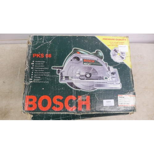 5004 - A Bosch PKS-66, 240V circular saw and a spare Bosch 190 x 2.6 x 30mm Speedline-wood saw blade