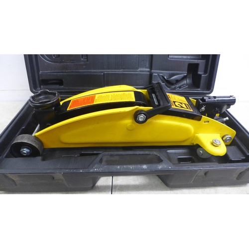 5010 - A Halfords 2-ton hydraulic trolley jack with case and 4 spoke wheel brace