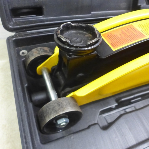 5010 - A Halfords 2-ton hydraulic trolley jack with case and 4 spoke wheel brace