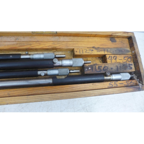 5011 - 4 large internal micrometers including Moore and Wright and Shardlow Micrometers in a wooden case