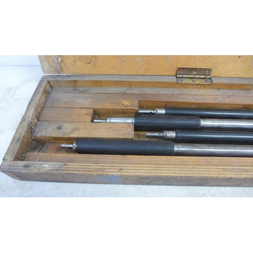 5011 - 4 large internal micrometers including Moore and Wright and Shardlow Micrometers in a wooden case