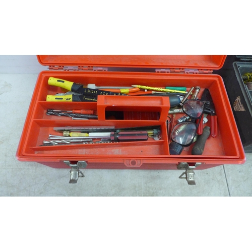 5020 - 3 plastic tool boxes, all sold with a selection of assorted hand tools