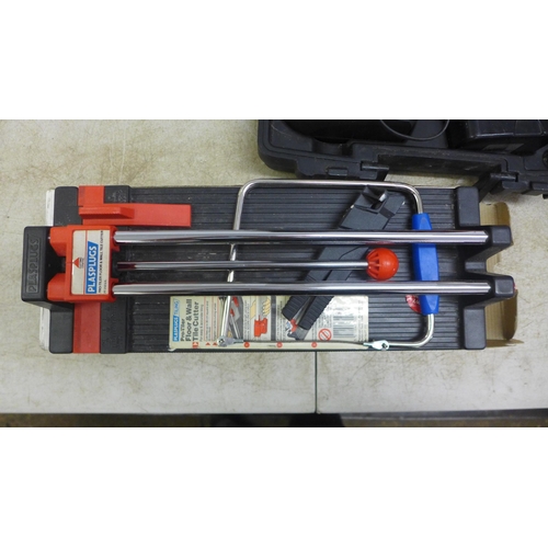 5022 - 5 x 12V tyre inflators, all boxed and a Plasplugs wall and floor heavy duty tile cutter and Triton 1... 