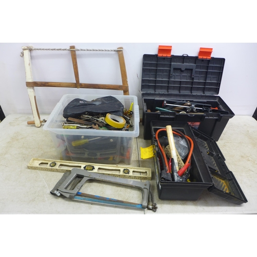 5027 - A large quantity of assorted tools including 2 plastic toolboxes and a plastic storage box containin... 