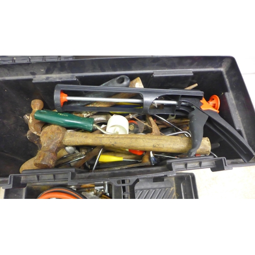 5027 - A large quantity of assorted tools including 2 plastic toolboxes and a plastic storage box containin... 