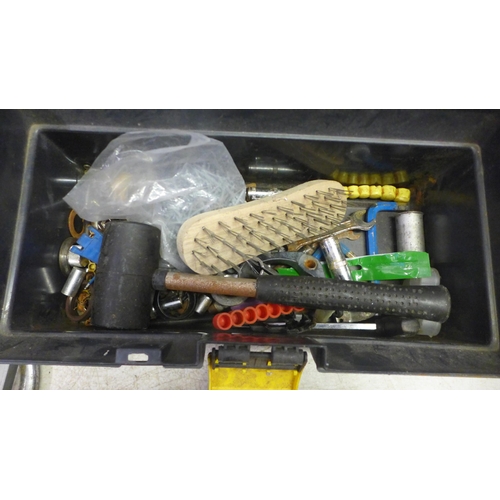 5027 - A large quantity of assorted tools including 2 plastic toolboxes and a plastic storage box containin... 