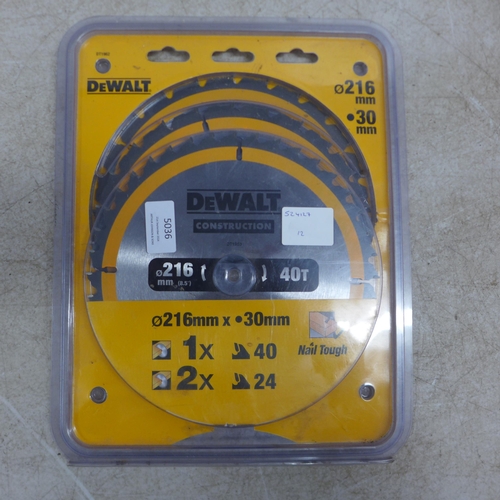 5036 - A set of 3 DeWalt 216mm x 30mm saw blades, sealed