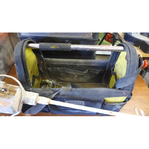 5272 - A Stanley Mobile Work Center toolbox, a Stanley toolbag and a 110V Megamix plaster mixer, erbauer sp... 