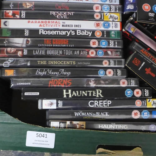 5041 - A box of horror genre DVDs including Hammer, Dracula, Halloween, Blair Witch, American Horror Story,... 