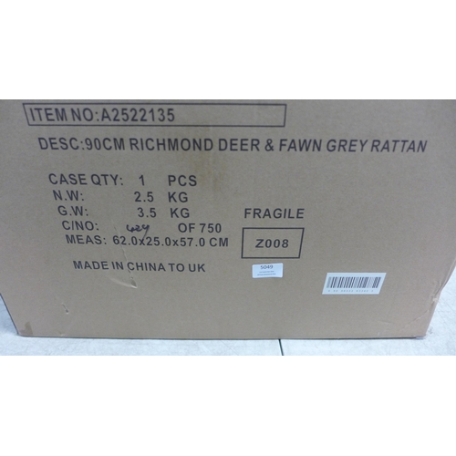 5049 - A boxed and unused Noma 90cm Richmond Deer and Fawn in grey rattan  *This lot is subject to VAT