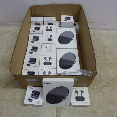 5057 - A box of 12 Tozo A1 earbuds, 6 Tozo A2 earbuds and 6 Tozo W1 wireless chargers