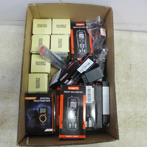 5058 - A box of universal Kaiweets tools including smart multimeters, digital multimeters, socket testers, ... 