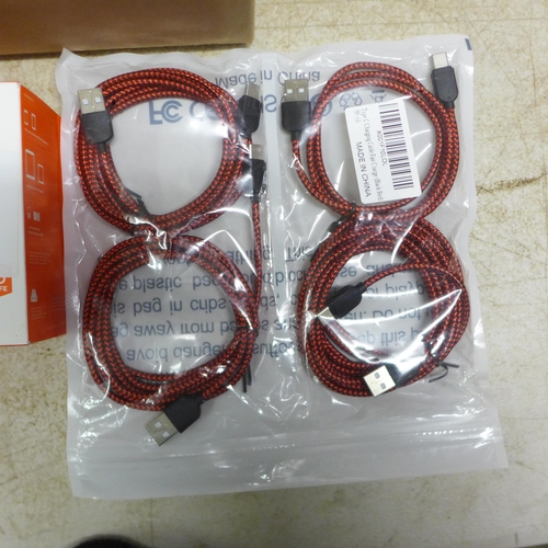 5060 - 2 boxes of assorted USB cables, car phone holders, chargers etc.