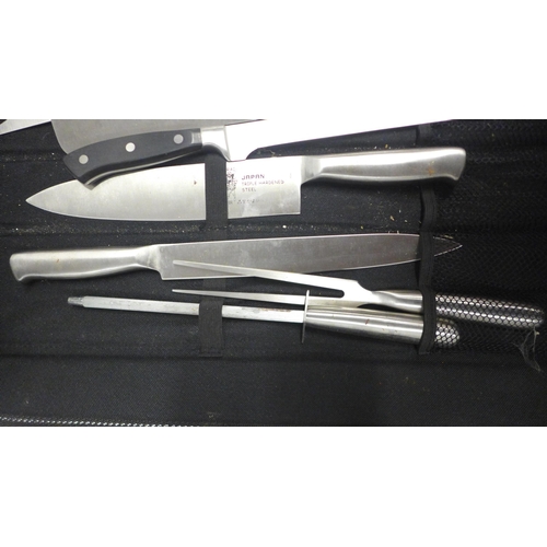 5083 - A set of Samurai triple hardened high carbon steel chefs knife with carry case (buyer must be 18+ ye... 