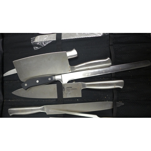 5083 - A set of Samurai triple hardened high carbon steel chefs knife with carry case (buyer must be 18+ ye... 