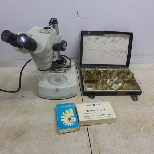 5085 - An Avant D'Ouvrir microscope with a collection of slides