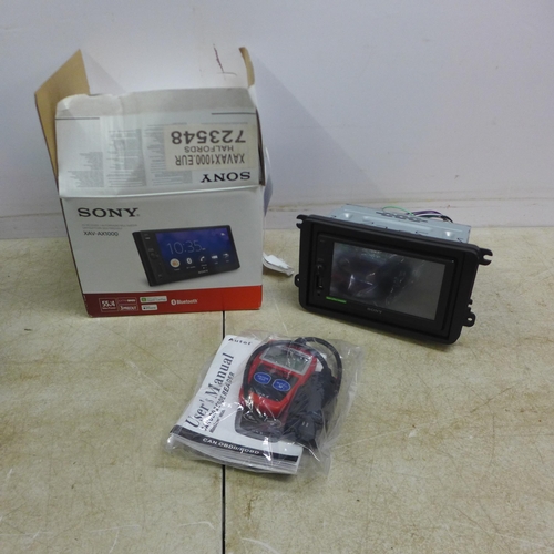 5086 - A Sony XAV-AX1000 AV receiver in car media display unit, unused and an Autel Maxi-Scan car OBD2 code... 