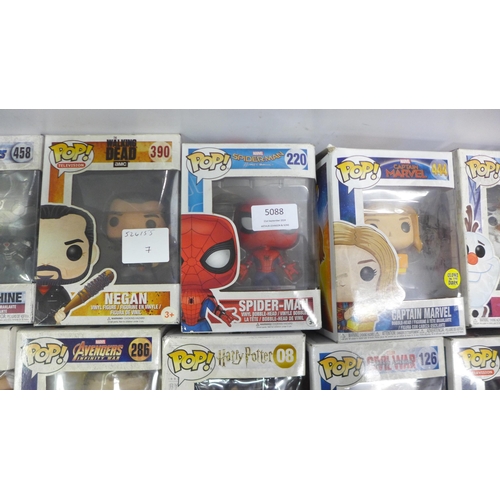 5088 - A collection of 15 Funko Pop vinyl figures, mostly Marvel and Disney