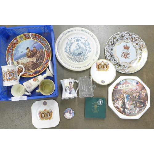 1017 - Royal Commemorative china and glass, including a Queen Victoria Diamond Jubilee plate, given at the ... 