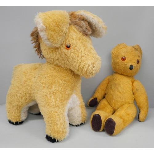 1022 - A Teddy Bear and a soft toy donkey **PLEASE NOTE THIS LOT IS NOT ELIGIBLE FOR IN-HOUSE POSTING AND P... 